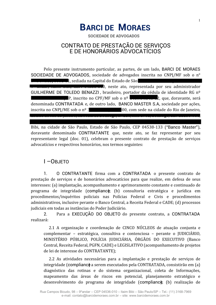 Primeira página de contrato relacionado