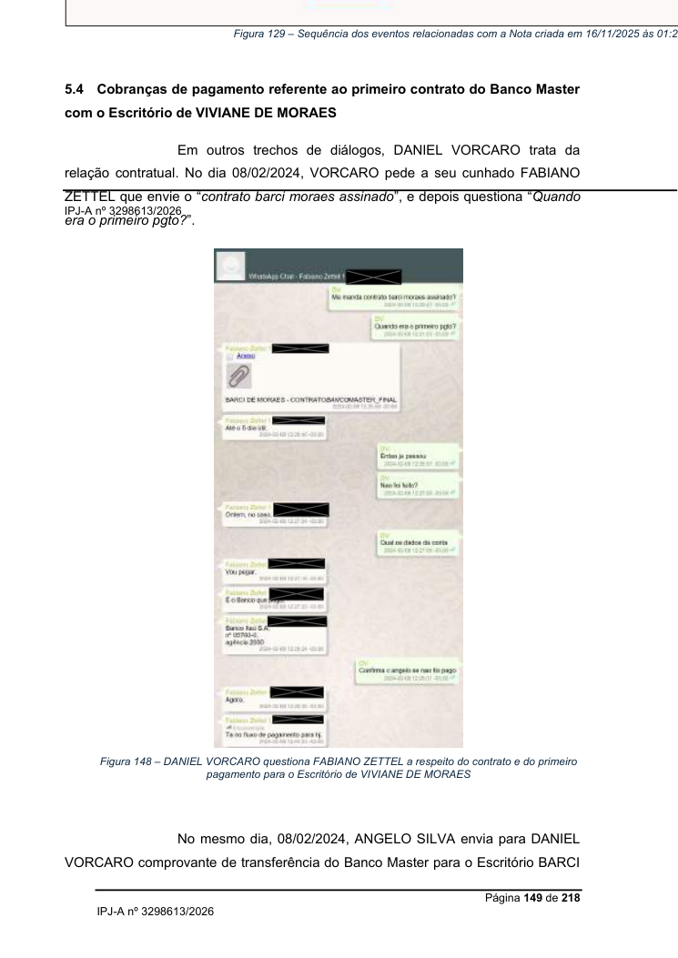 Página do relatório com reprodução de mensagens